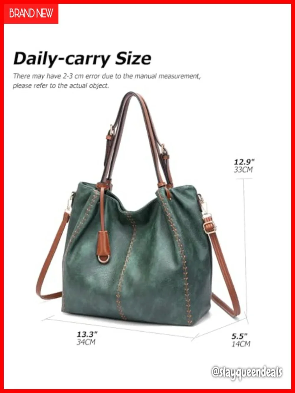 Vintage PU Hobo Shoulder Bag, Bucket Tote with Rivet Detail Purse